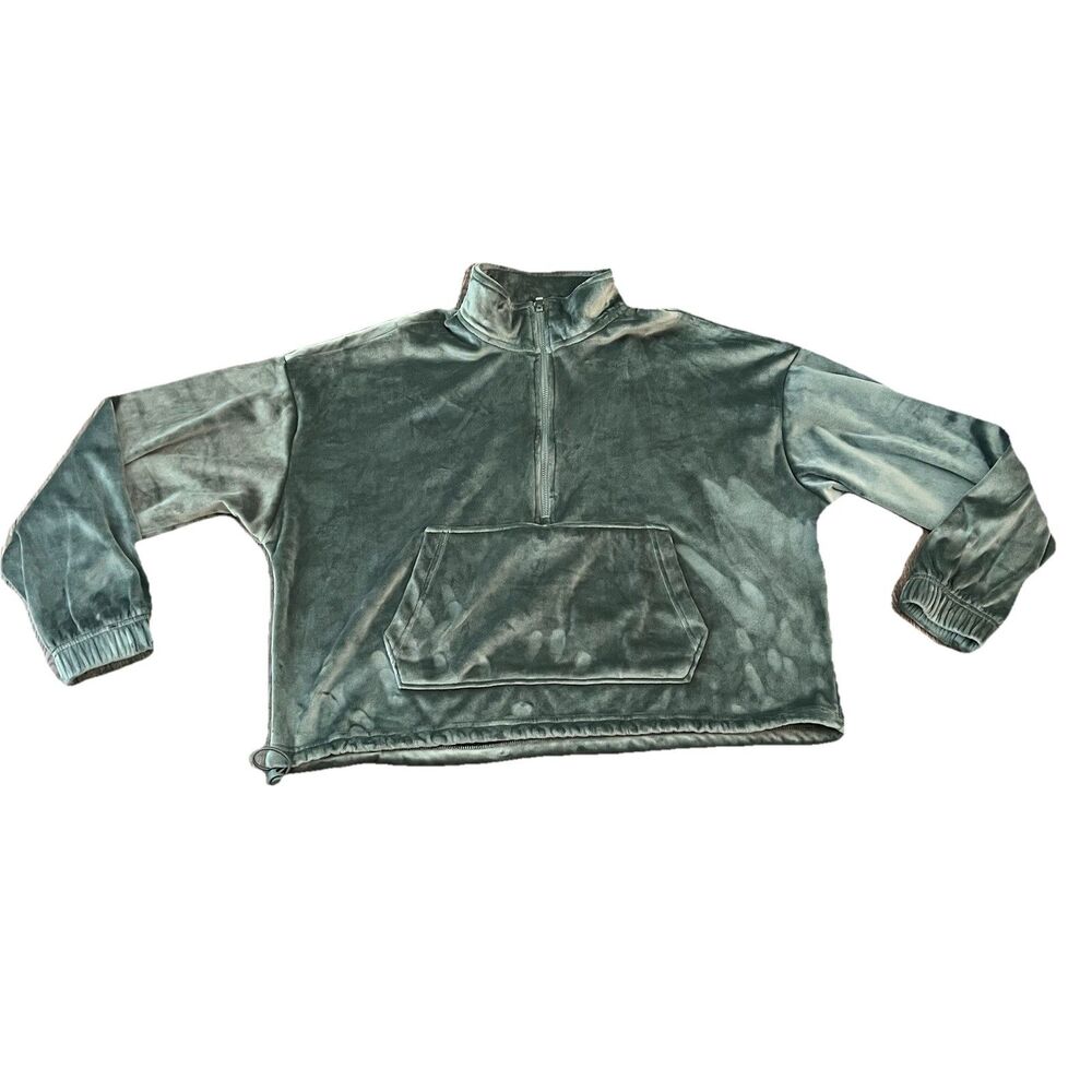 yogalicious‎ Velvet Sweatshirt Large 1/2 Zip Cropped Oversized Boxy